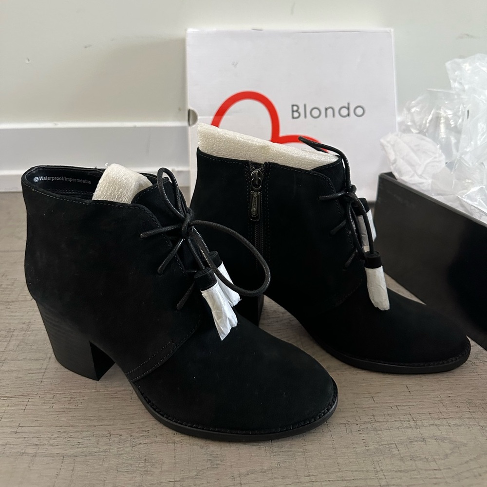Blondo Black Ankle Booties with White Accents